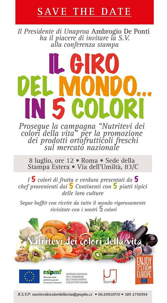 Il giro del mondo… in 5 colori: I 5 colori di frutta e verdura presentati da 5 chef provenienti dai 5 continenti con 5 piatti tipici delle loro culture