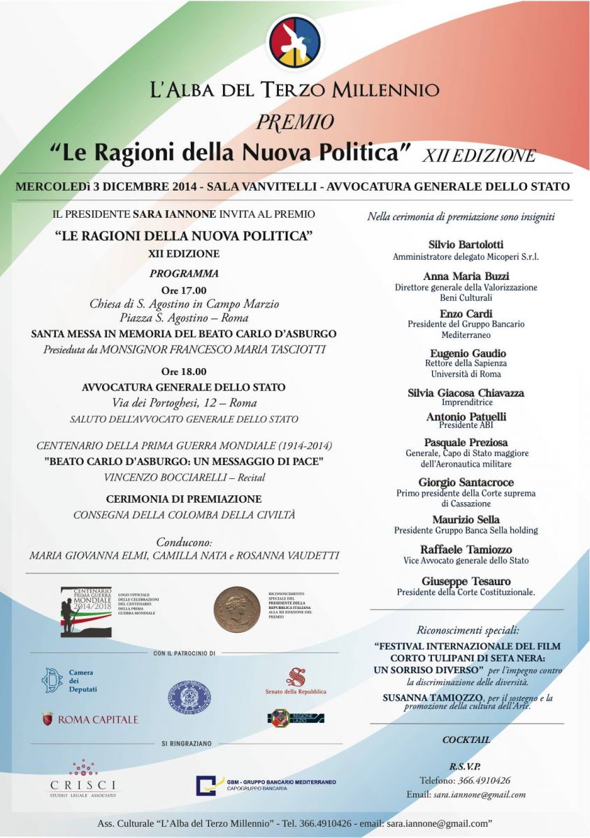 XII edizione del Premio "Le Ragioni della Nuova Politica"